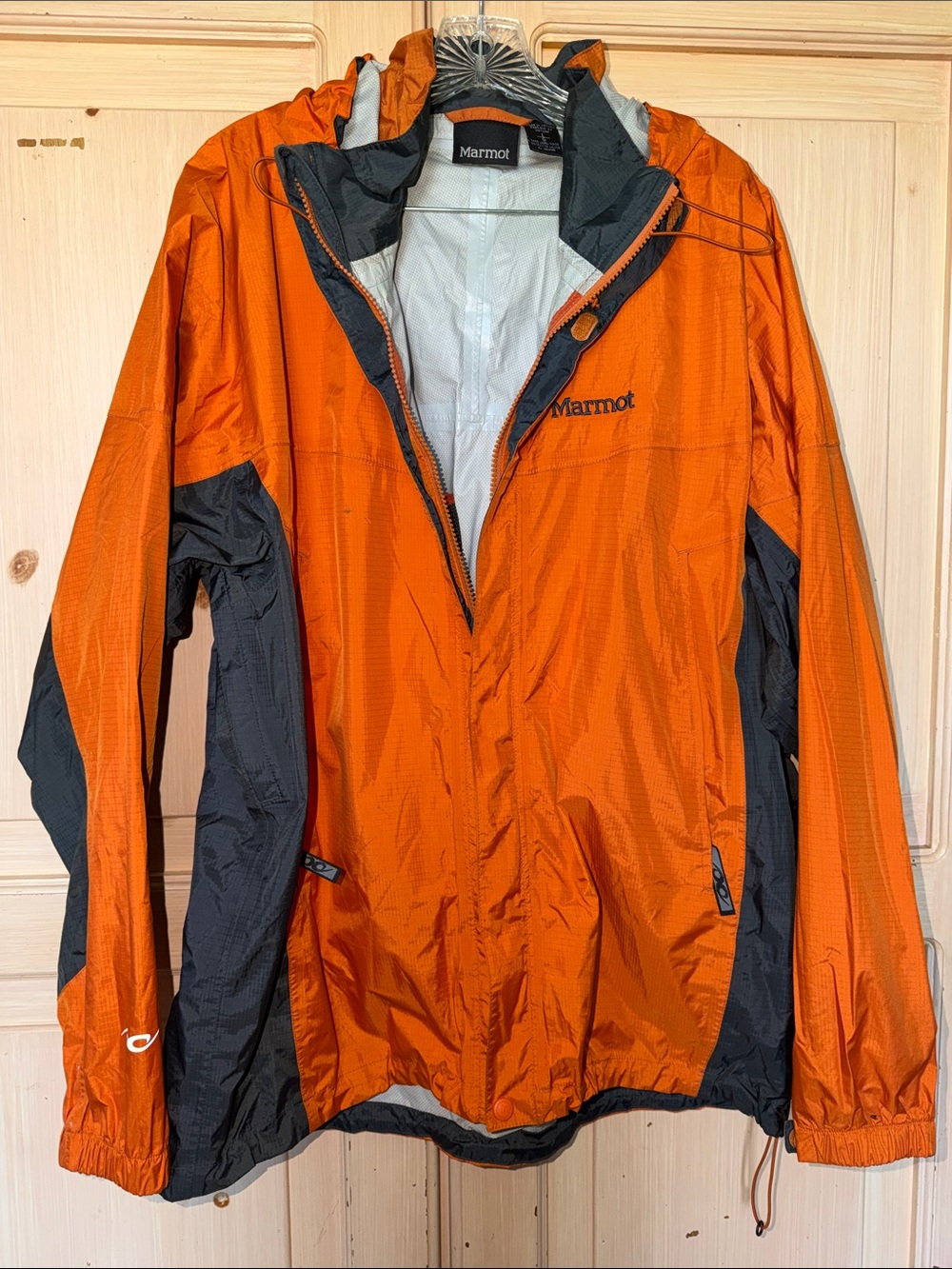 Marmot Orange and Black Hooded Shell Jacket